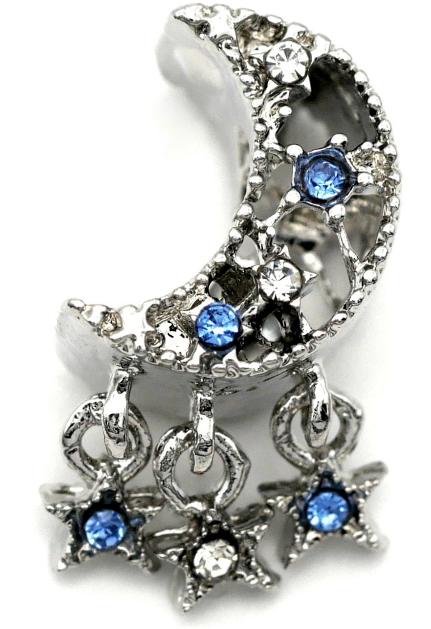 9x9x18mm Crescent Moon Large-Hole Bead, Blue/Silver - Bead Box