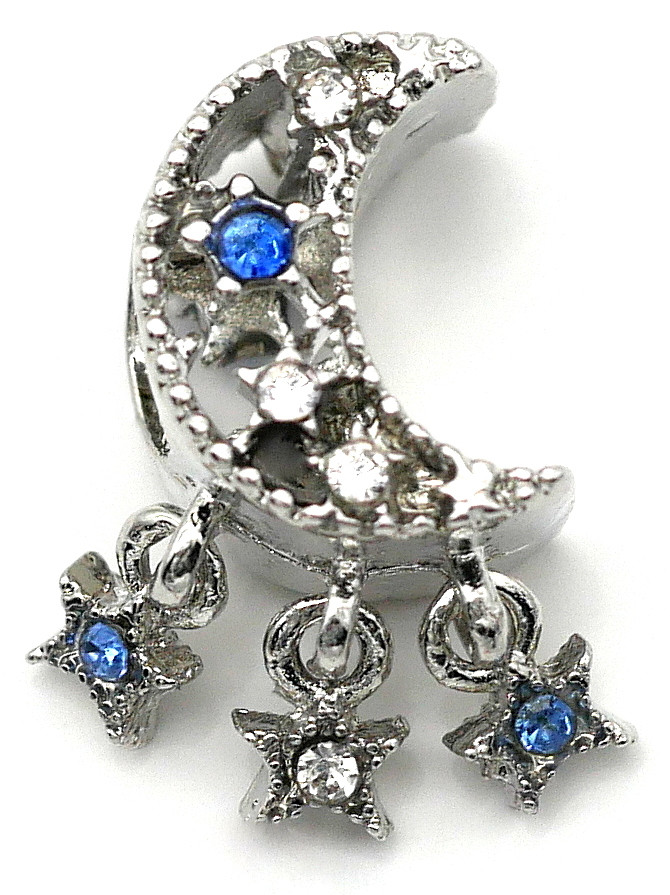 9x9x18mm Crescent Moon Large-Hole Bead, Blue/Silver - Bead Box