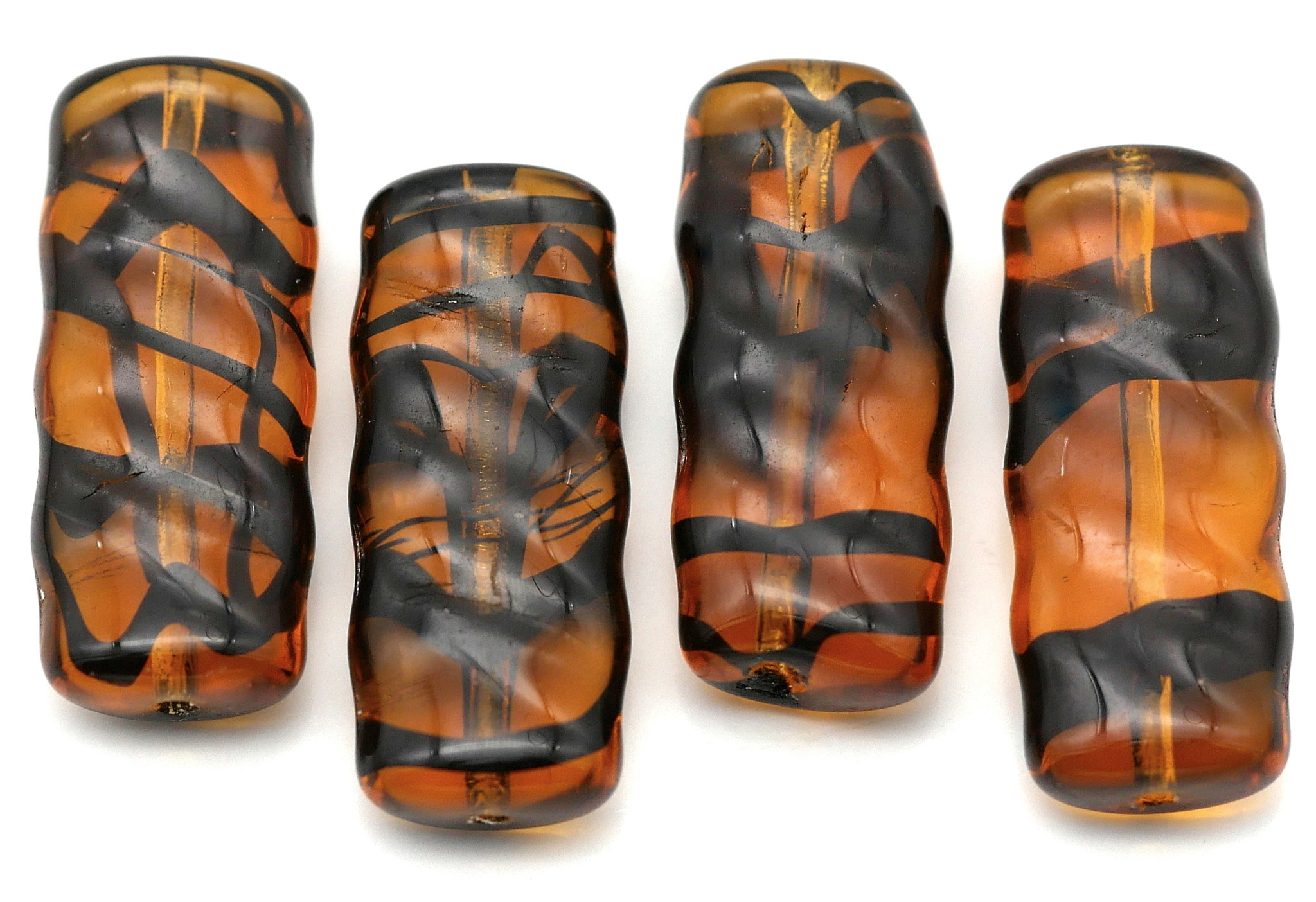 2pc 25x11mm Czech Pressed Glass Bumpy Rectangle Beads, Tortoise Shell ...
