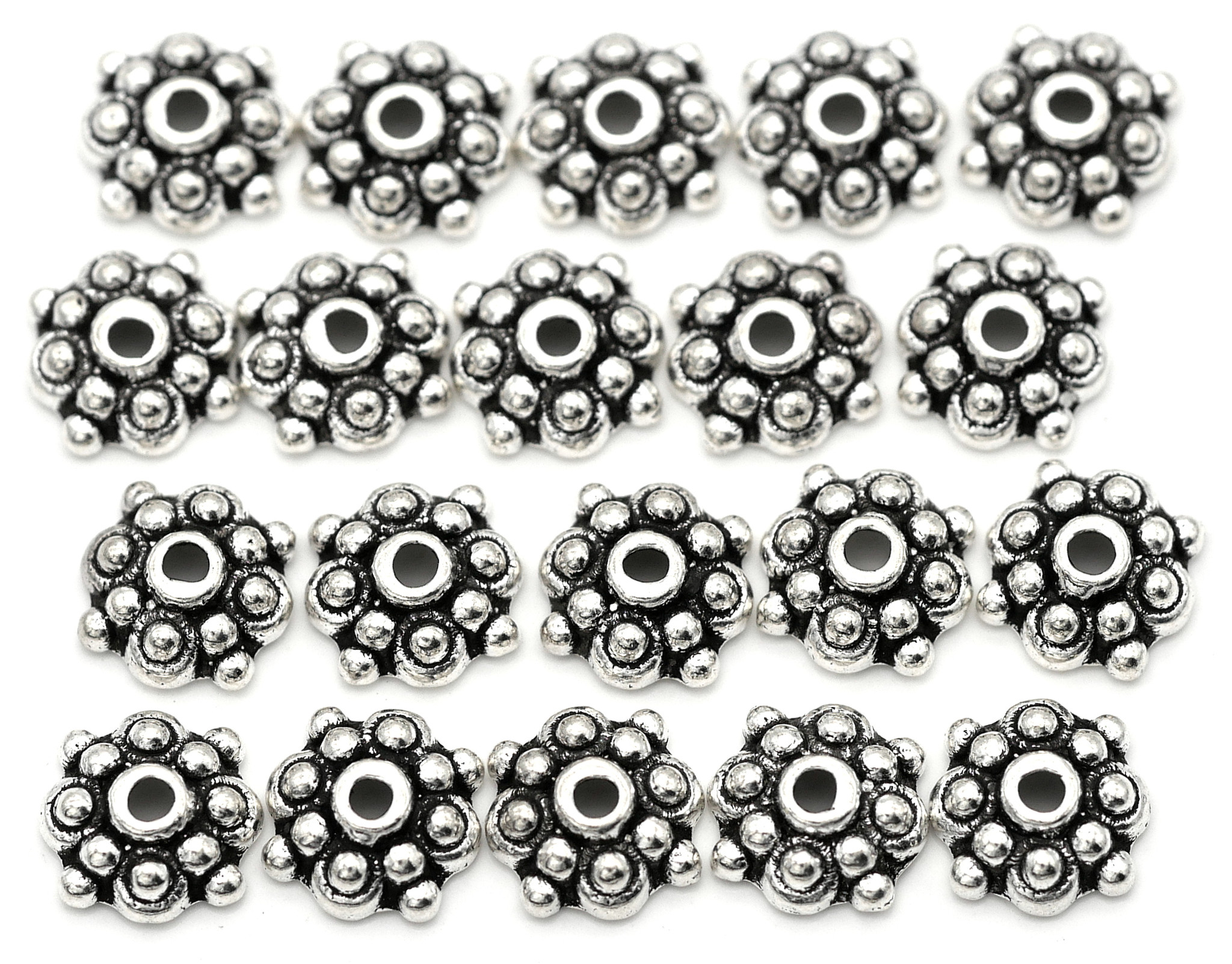 20pc 8mm Bumpy Dotted Bead Caps, Antique Silver - Bead Box Bargains