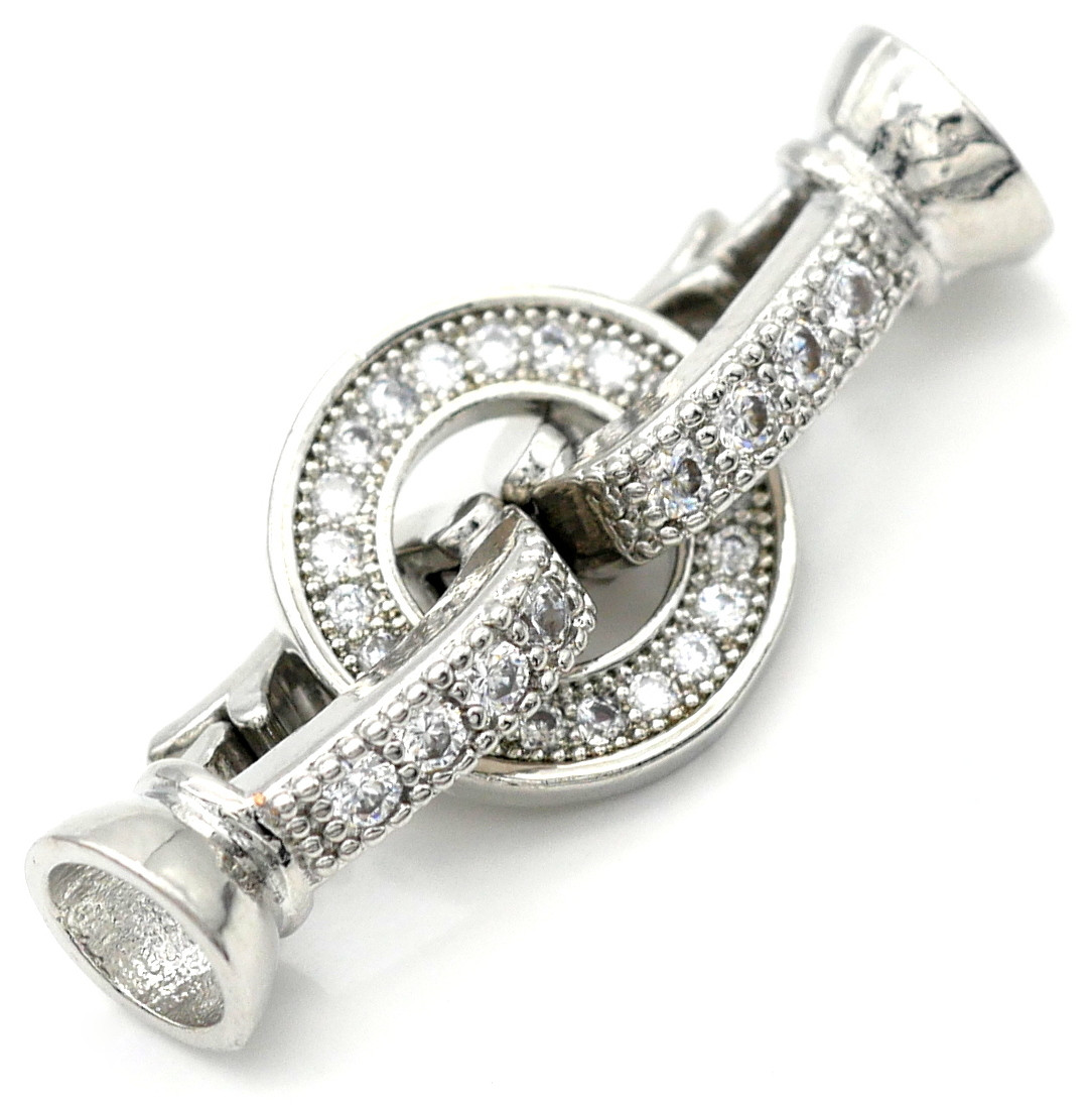 27x11mm Platinum-Plated Brass & Cubic Zirconia Double Fold-Over