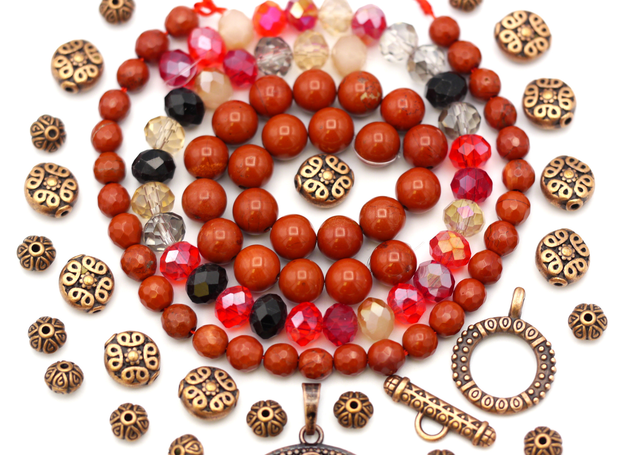 Red Jasper & Antique Copper Bundle - Beads, Pendant, & Clasp
