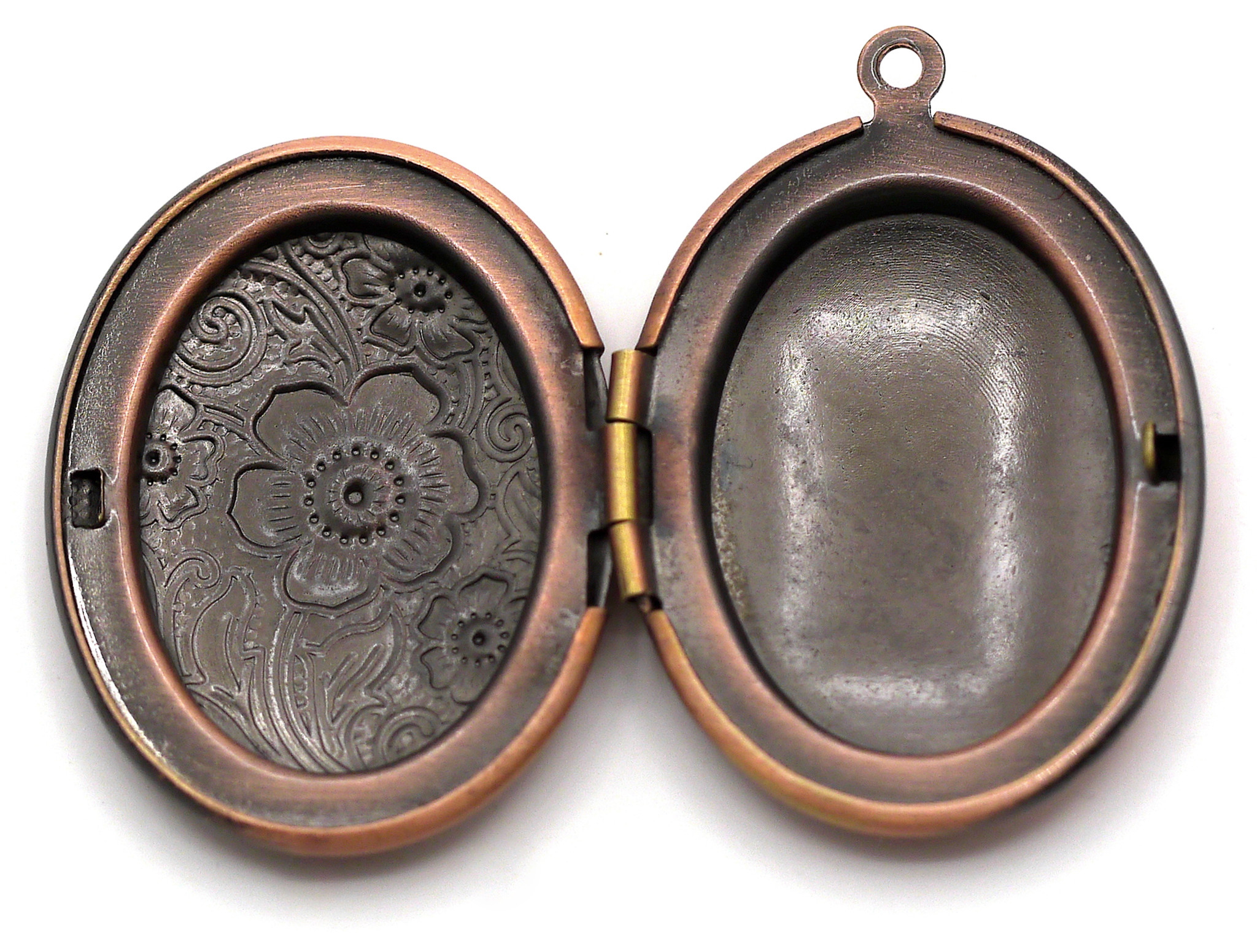 33x23mm Brass Locket Pendant, Copper Floral Swirl - Bead Box Bargains