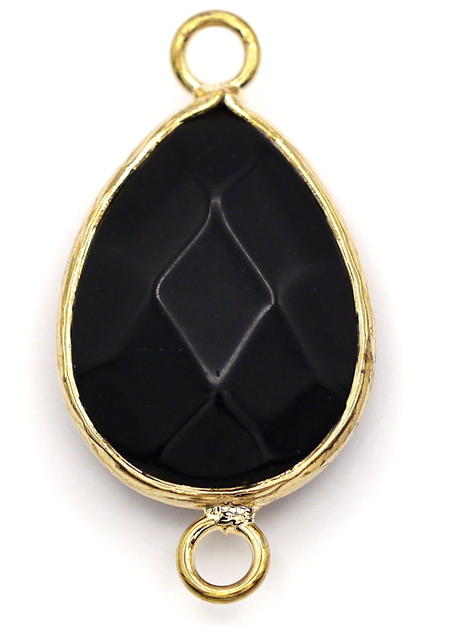 1pc Approx. 27x14mm Obsidian Faceted Teardrop Pendant Link, Gold