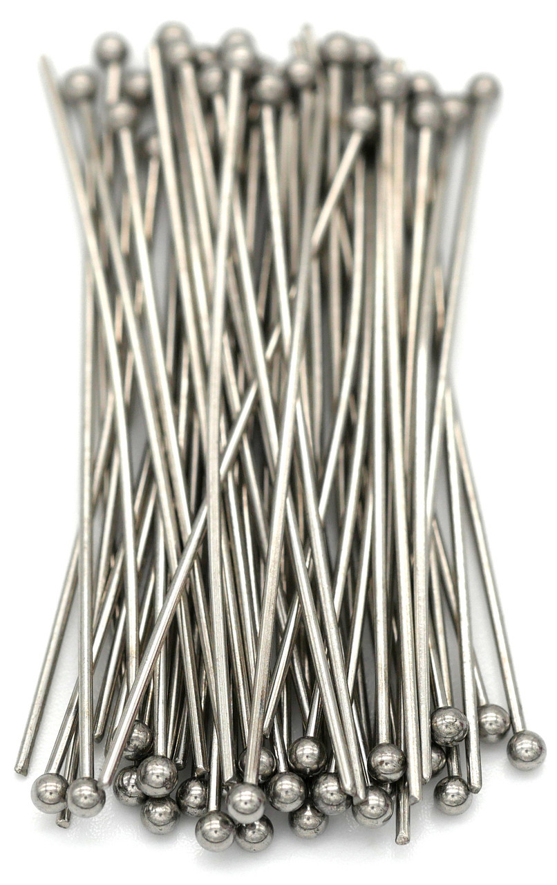 50pc 40mm 21-Gauge Stainless Steel Ball-Head Pins - Bead Box Bargains