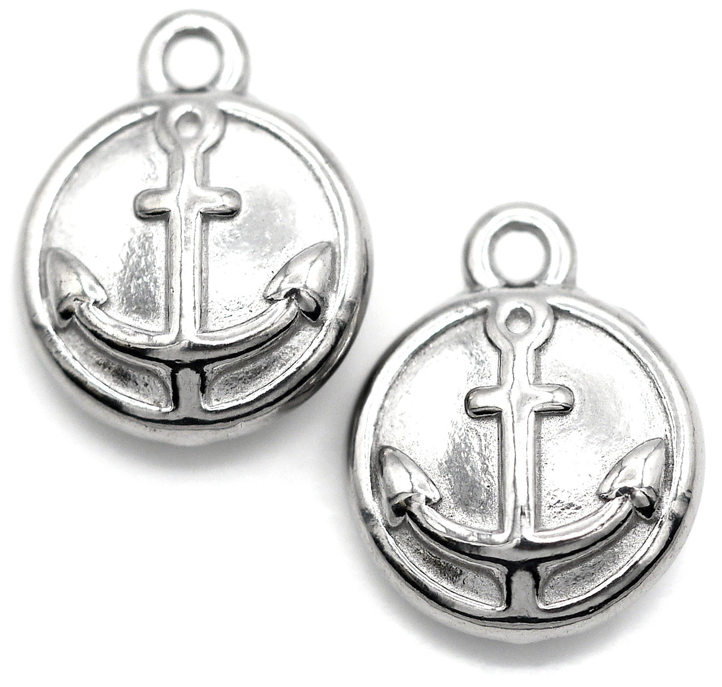 2pc 12x10mm Stainless Steel Round Anchor Charms - Bead Box Bargains