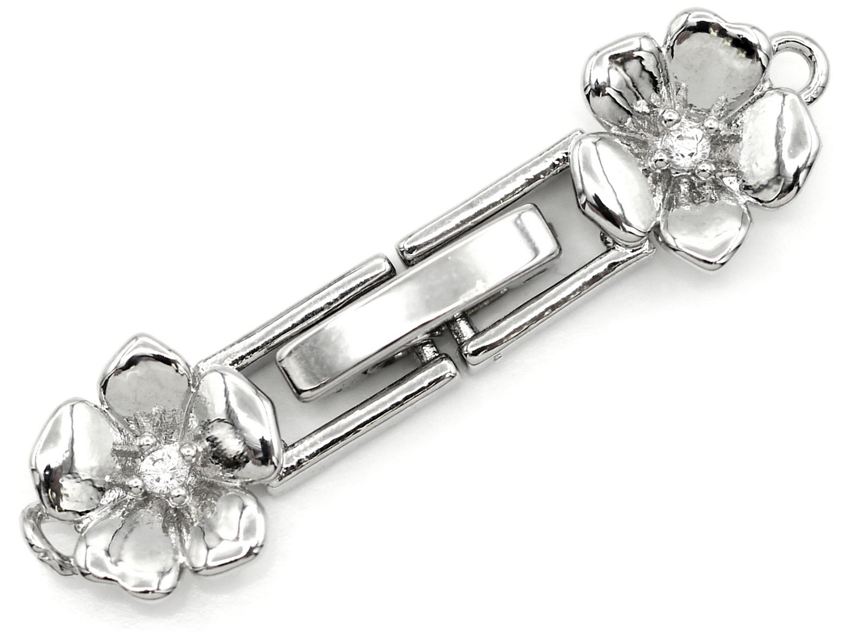 34x8mm Platinum-Plated Brass & Cubic Zirconia Fold-Over Flower