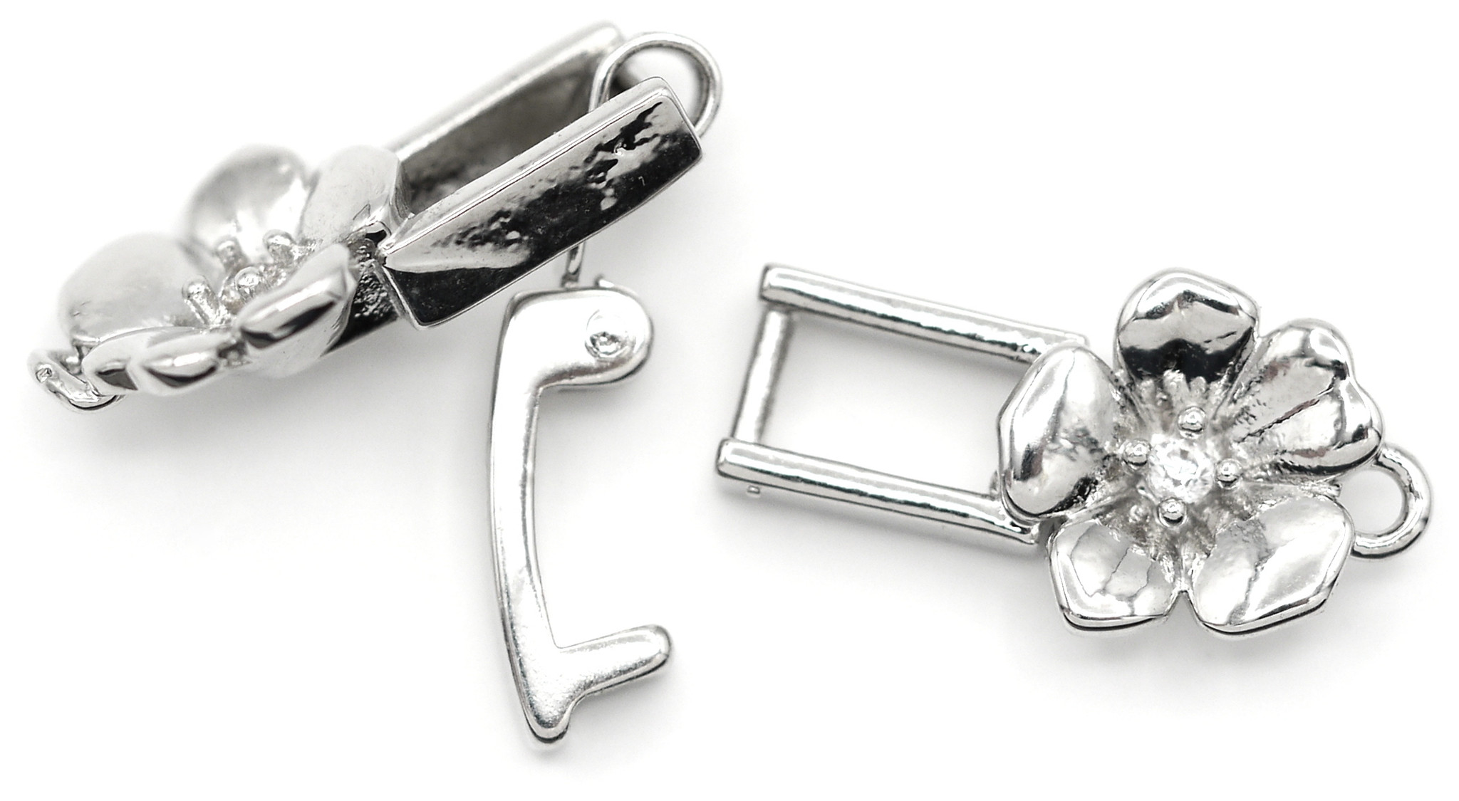 34x8mm Platinum-Plated Brass & Cubic Zirconia Fold-Over Flower