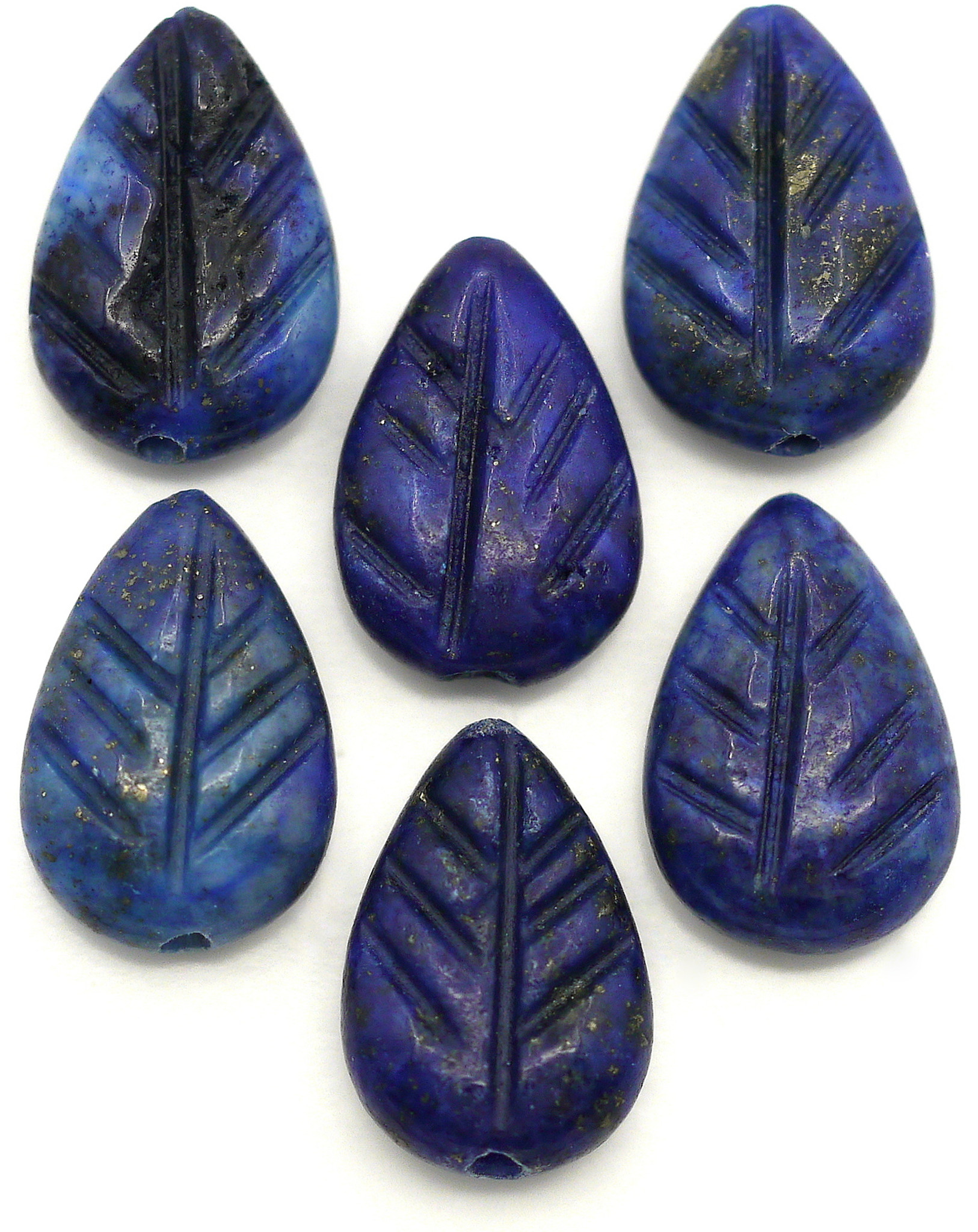 6pc 12x8mm Lapis Lazuli (Dyed) Carved Leaf Beads - Bead Box Bargains