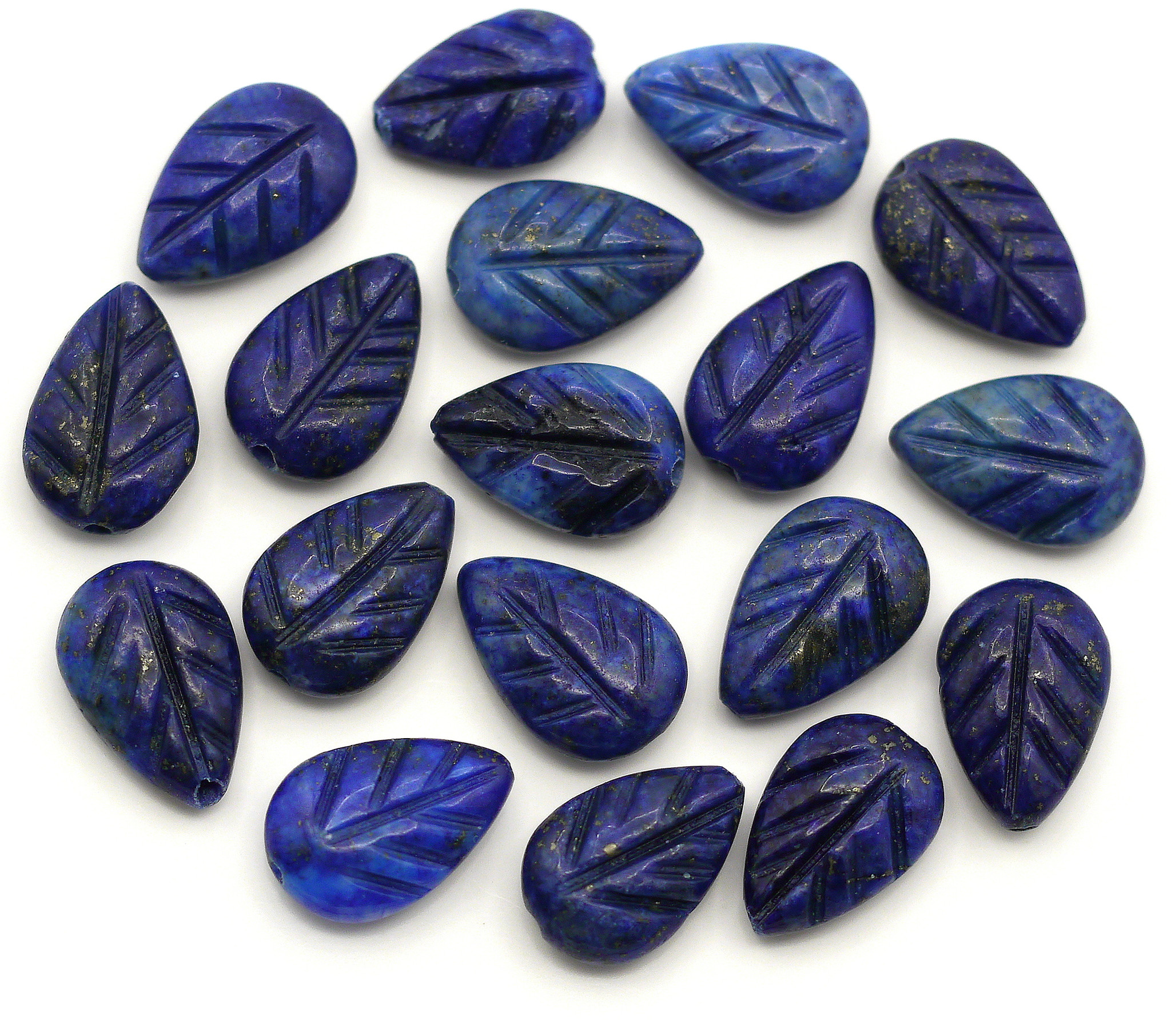 6pc 12x8mm Lapis Lazuli (Dyed) Carved Leaf Beads - Bead Box Bargains