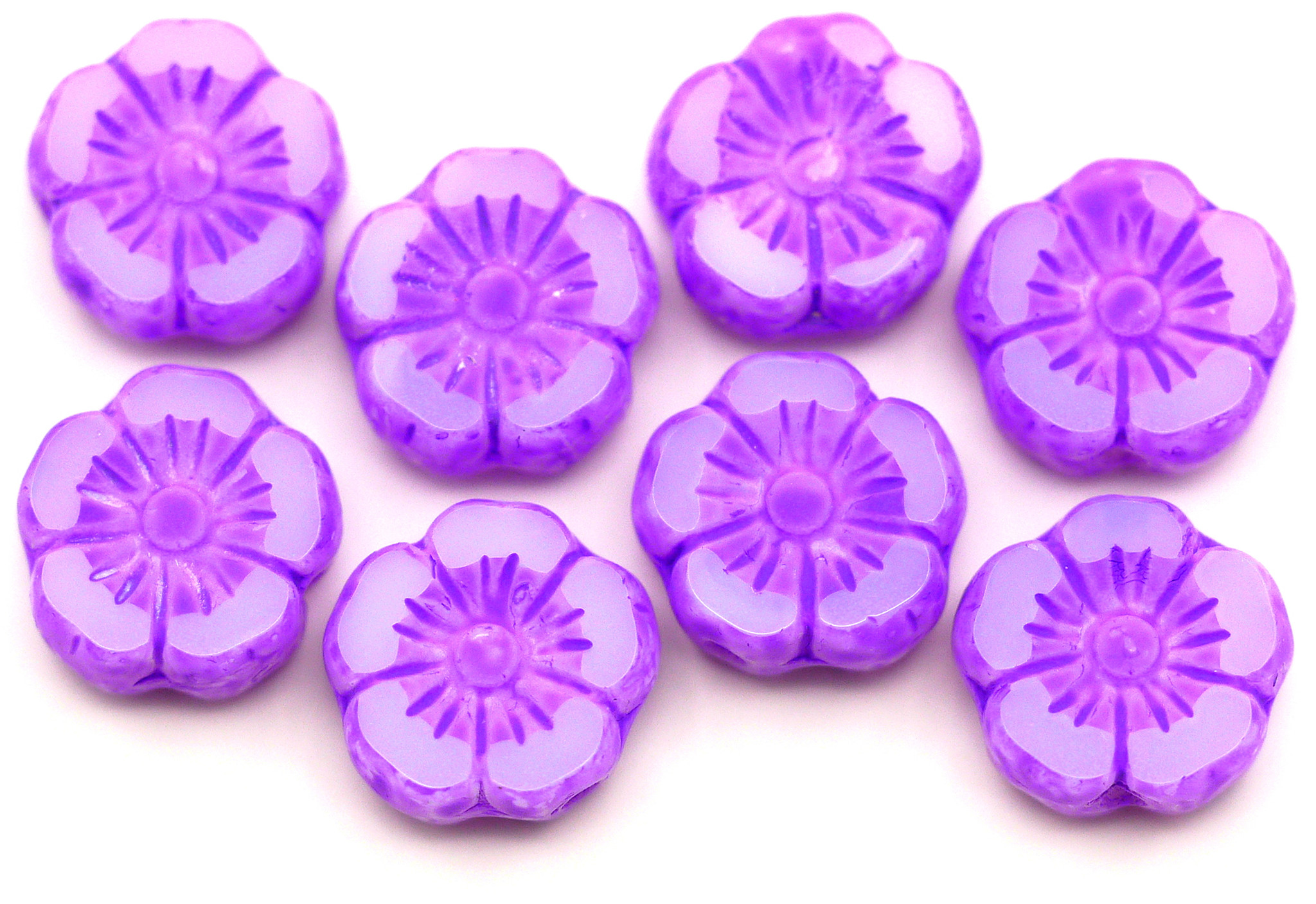 フラワー 8pc 10mm Czech Table-Cut Glass Hawaiian Flower Beads, Alabaster w