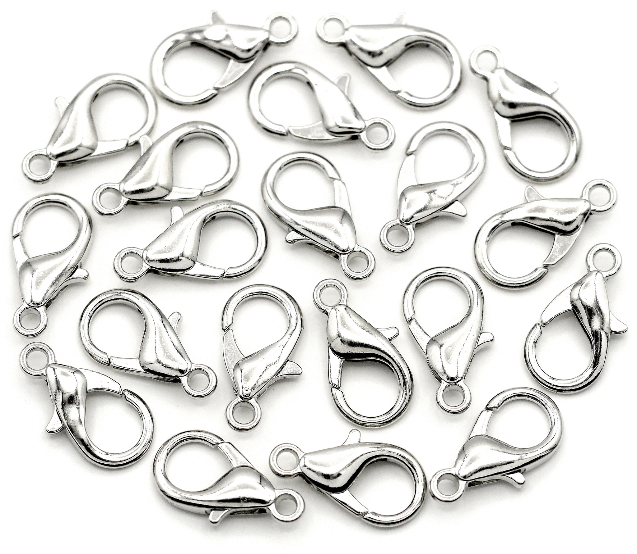 20pc 21x11mm Lobster Claw Clasps, Silver - Bead Box Bargains