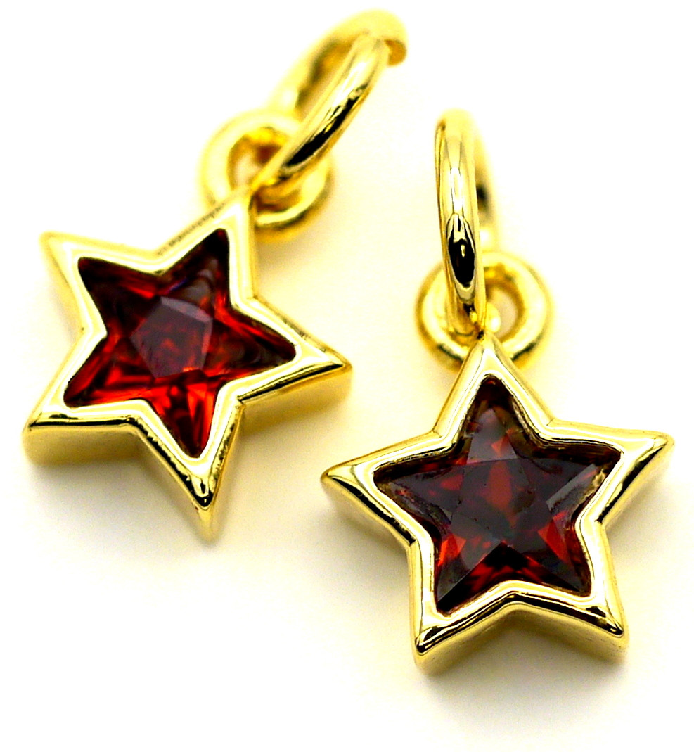 2pc 9x7mm 18k Gold-Plated Brass & Cubic Zirconia Faceted Star