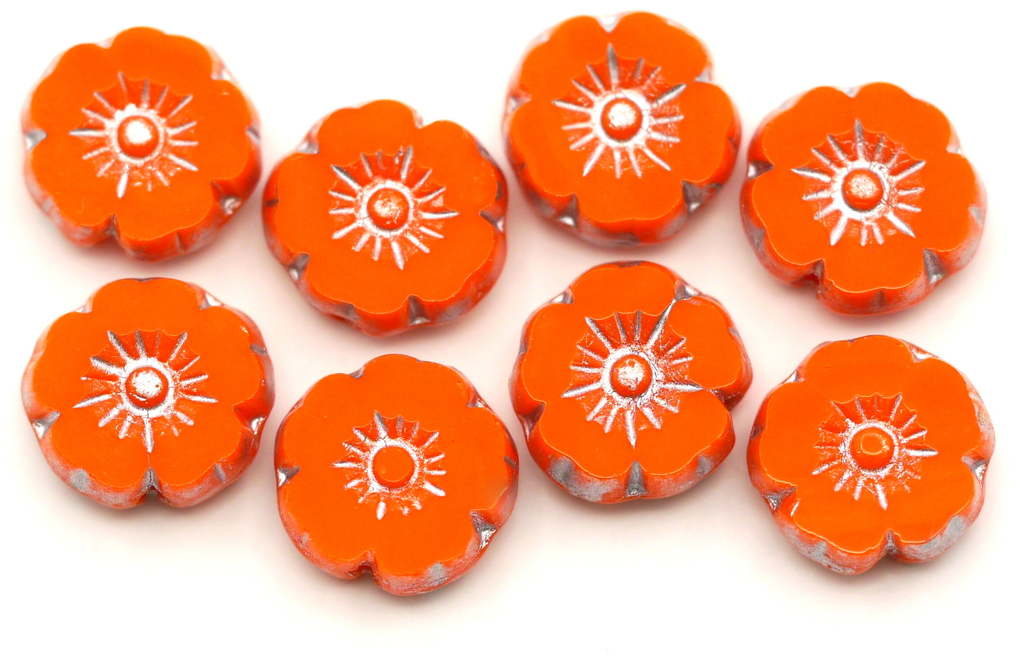 8pc 8mm Czech Table-Cut Glass Hawaiian Flower Beads, Opaque