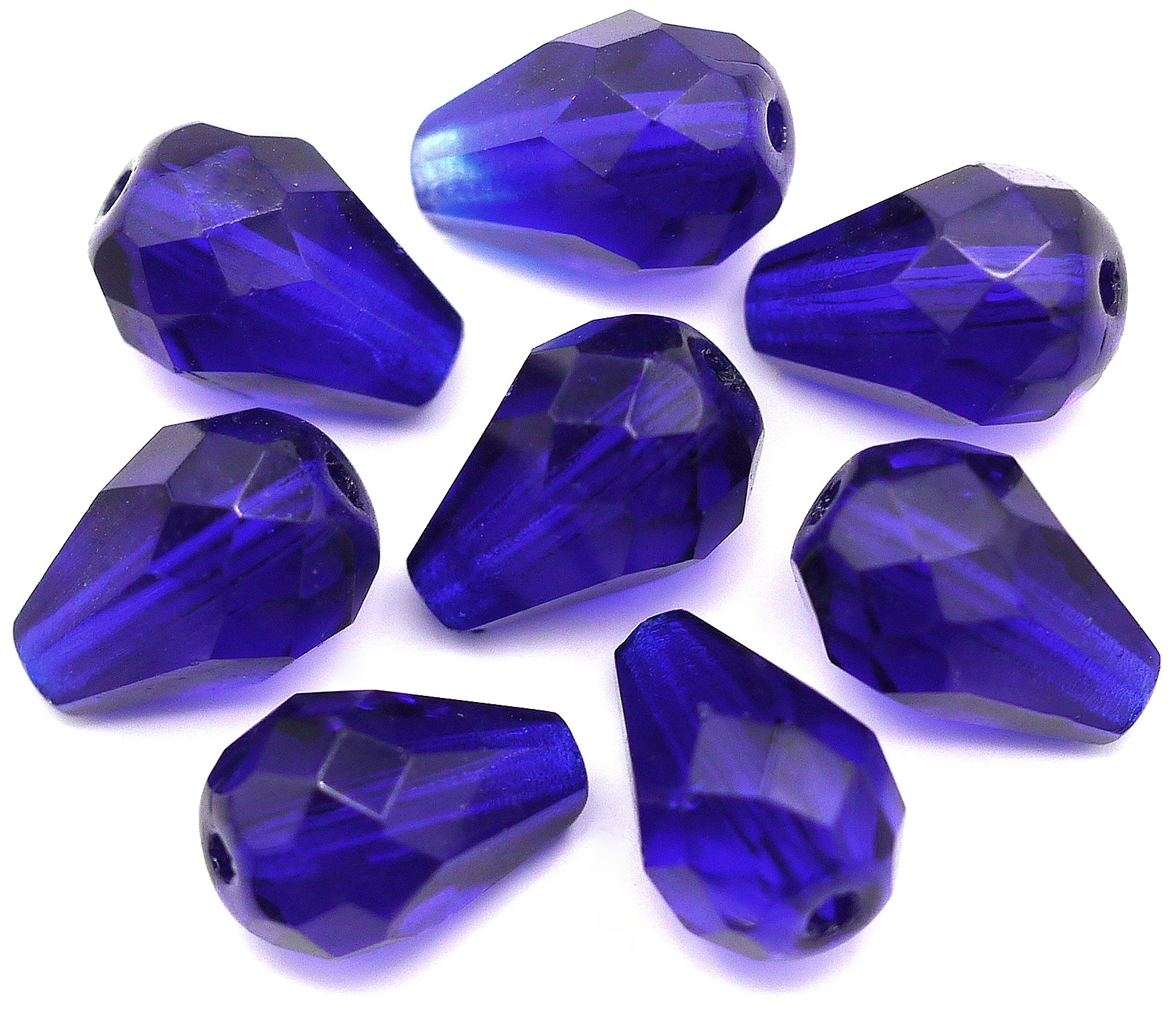 8pc 10x7mm Czech Fire-Polished Glass Faceted Drop Beads, Sapphire