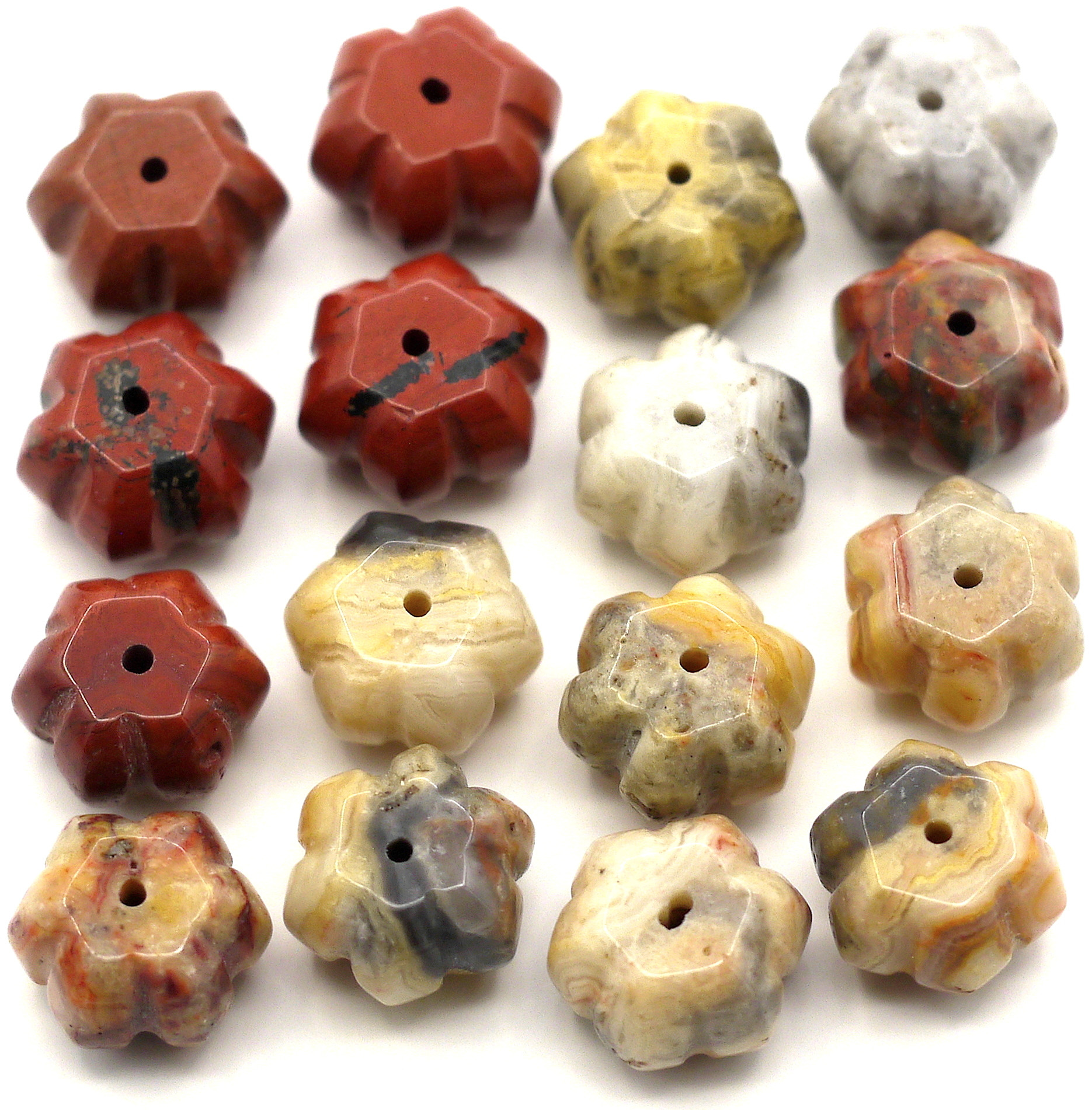 4pc 14x10mm Crazy Lace Agate Carved Pumpkin Beads - Bead Box Bargains
