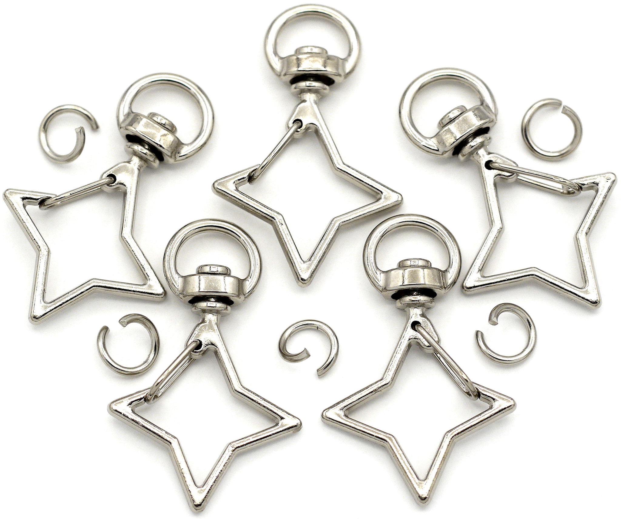 5pc 39x25mm Star Keychain Swivel Links, Silver - Bead Box Bargains