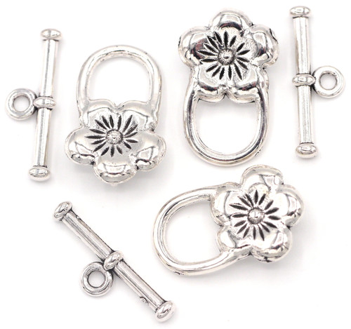 3pc 22mm Blossom Toggle Clasp, Antique Silver