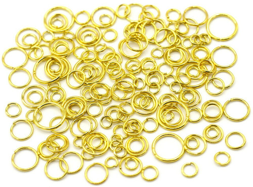 10 Grams of Mixed 4-10mm Steel Jump Rings, Gold Finish