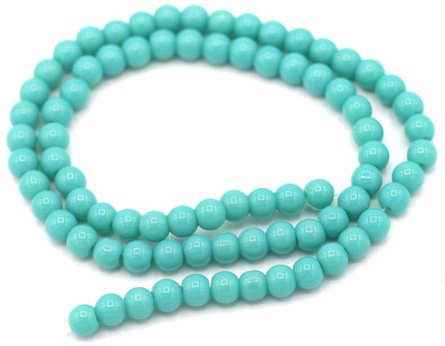 10" Strand 4mm Round Glass Beads, Turquoise Blue