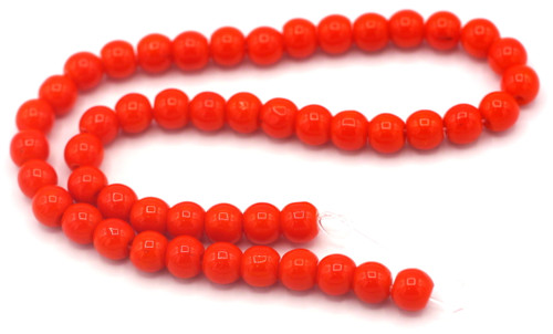 10" Strand 6mm Round Glass Beads, Scarlet