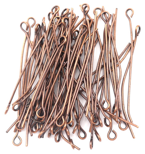 10 Grams of 40mm 21-Gauge Steel Eye Pins, Antique Copper