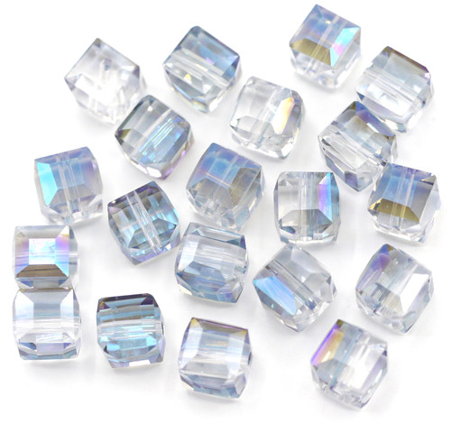 20pc Approx. 9mm Crystal Cube Beads, Pale Steel AB