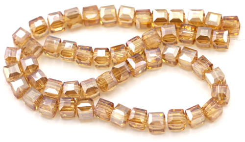 Approx. 10" Strand 6mm Crystal Cube Beads, Peach Shimmer