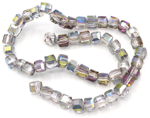 Approx. 7.5" Strand 4mm Crystal Cube Beads, Crystal Vitrail