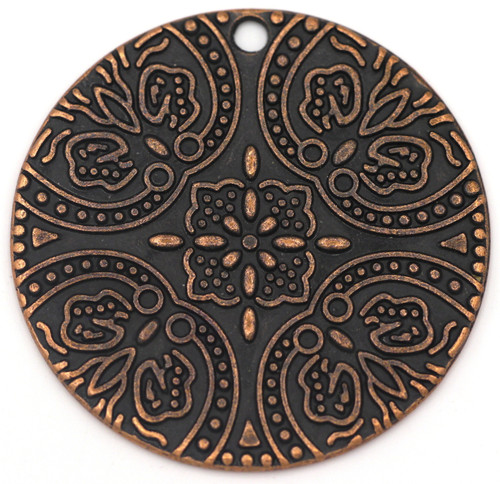 Floral-Patterned Coin Pendant, Antique Copper