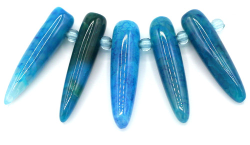 5pc Approx. 32-28mm Agate Top-Drilled Drop Beads, Crackled Aqua
