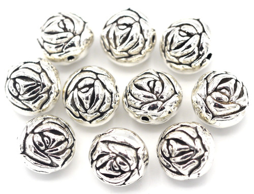 10pc 10mm Rosebud Spacer Beads, Antique Silver