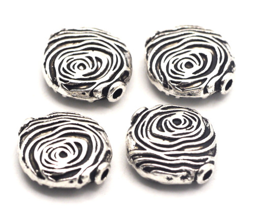 4pc 14.5x13.5mm Textured Coin Rose Beads, Antique Silver