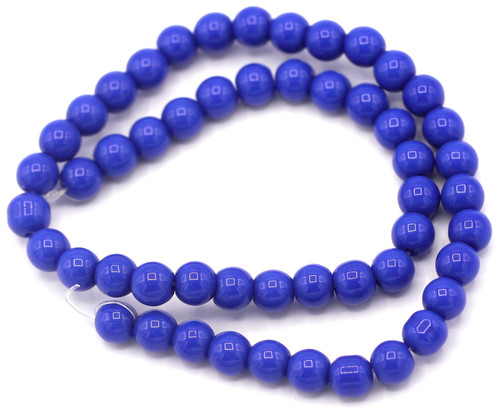 Approx. 10" Strand 6mm Round Glass Beads, Lapis Blue