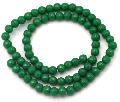 Approx. 10" Strand 4mm Round Glass Beads, Jungle Green