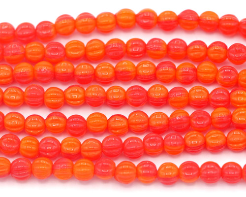 28pc Strand 4mm Czech Pressed Glass Corrugated Melon Beads, Tomato Red Mix