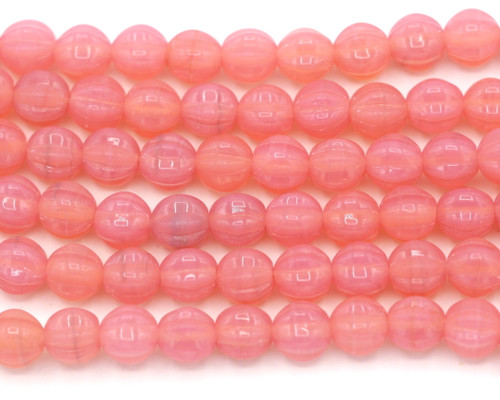 20pc Strand 6mm Czech Pressed Glass Corrugated Melon Beads, Pink Opal