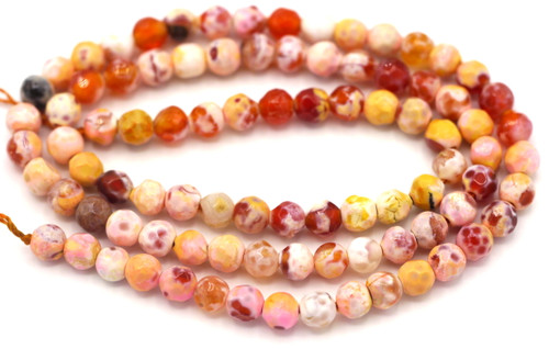 14" Strand 4mm Faceted Agate Semi-Round Beads, Multi Pink/White