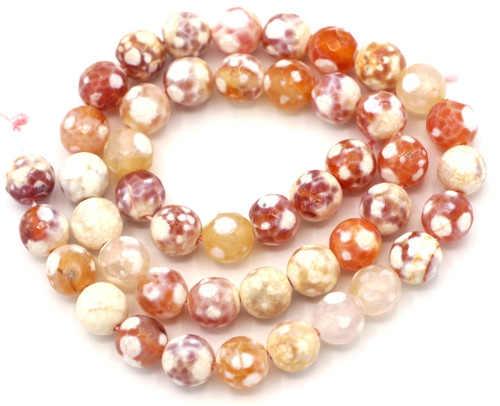 14" Strand 8mm Faceted Agate Semi-Round Beads, Peaches & Cream