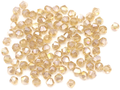 100pc 4mm Crystal Bicone Beads, Pale Smoked Topaz AB