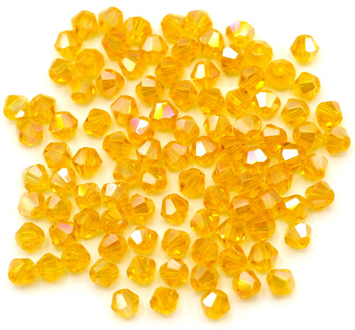 100pc 4mm Crystal Bicone Beads, Tangerine AB