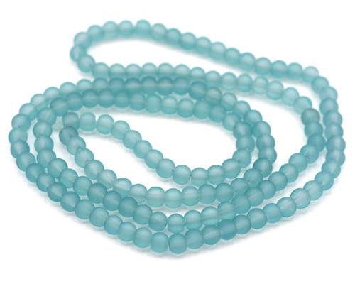 20" Strand 6mm Frosted Glass Round Beads, Ice Blue