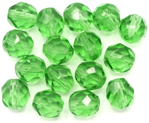 16pc 8mm Czech Fire-Polished Glass Faceted Round Beads, Medium Green