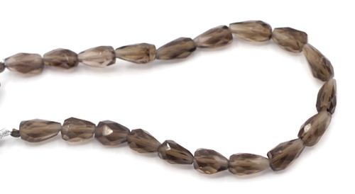 6" Strand Approx. 9-12mm Smoky Quartz Hand-Cut Faceted Teardrop Beads