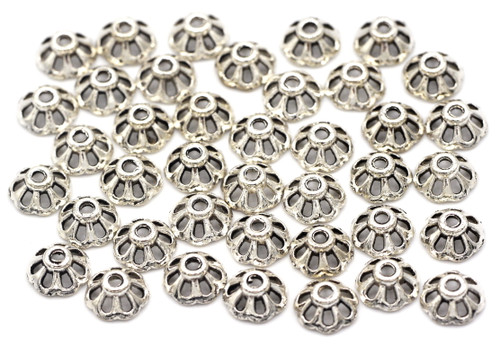 40pc 8mm Scalloped Bead Caps, Antique Silver Finish