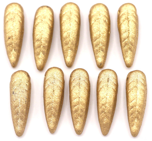 10pc 5x17mm Czech Pressed Glass Feather Beads, Metallic Champagne