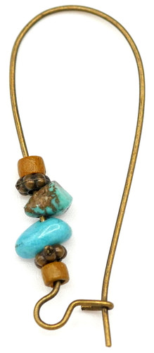 4pc 39x16mm Nickel-Free Decorated Kidney Earwire, Antique Bronze/Turquoise Magnesite/Resin/Wood