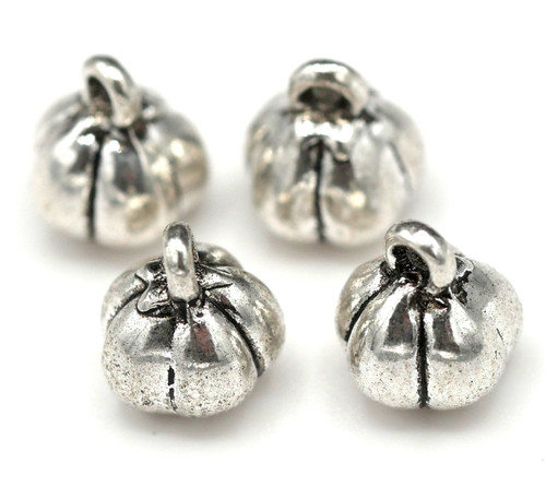 4pc 9x8mm Pumpkin Charms, Antique Silver