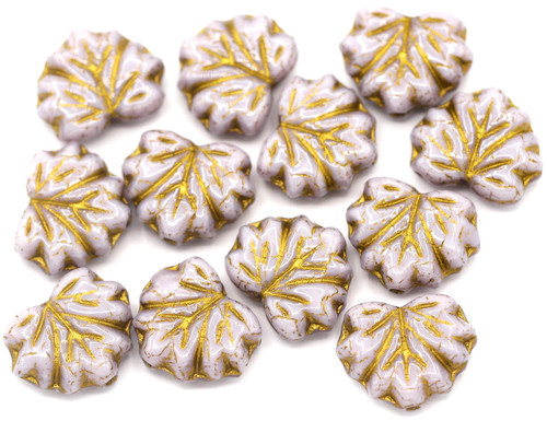 12pc 13x11mm Czech Pressed Glass Maple Leaf Bead, Lavender/Gold Wash