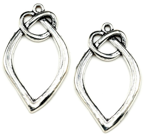 2pc 39x23mm Knotted Open Diamond Pendant, Antique Silver